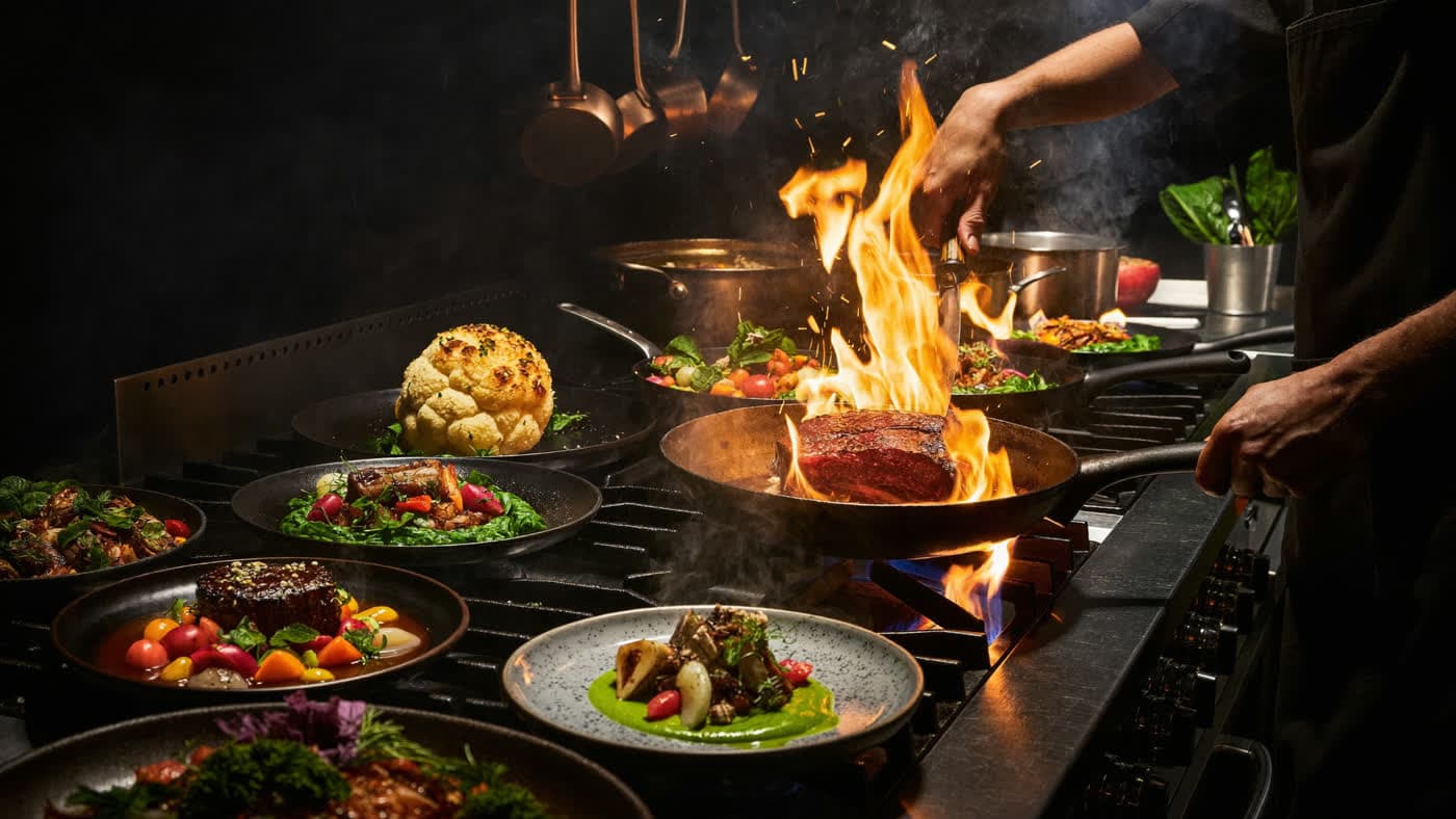 Restaurant kitchen in full service