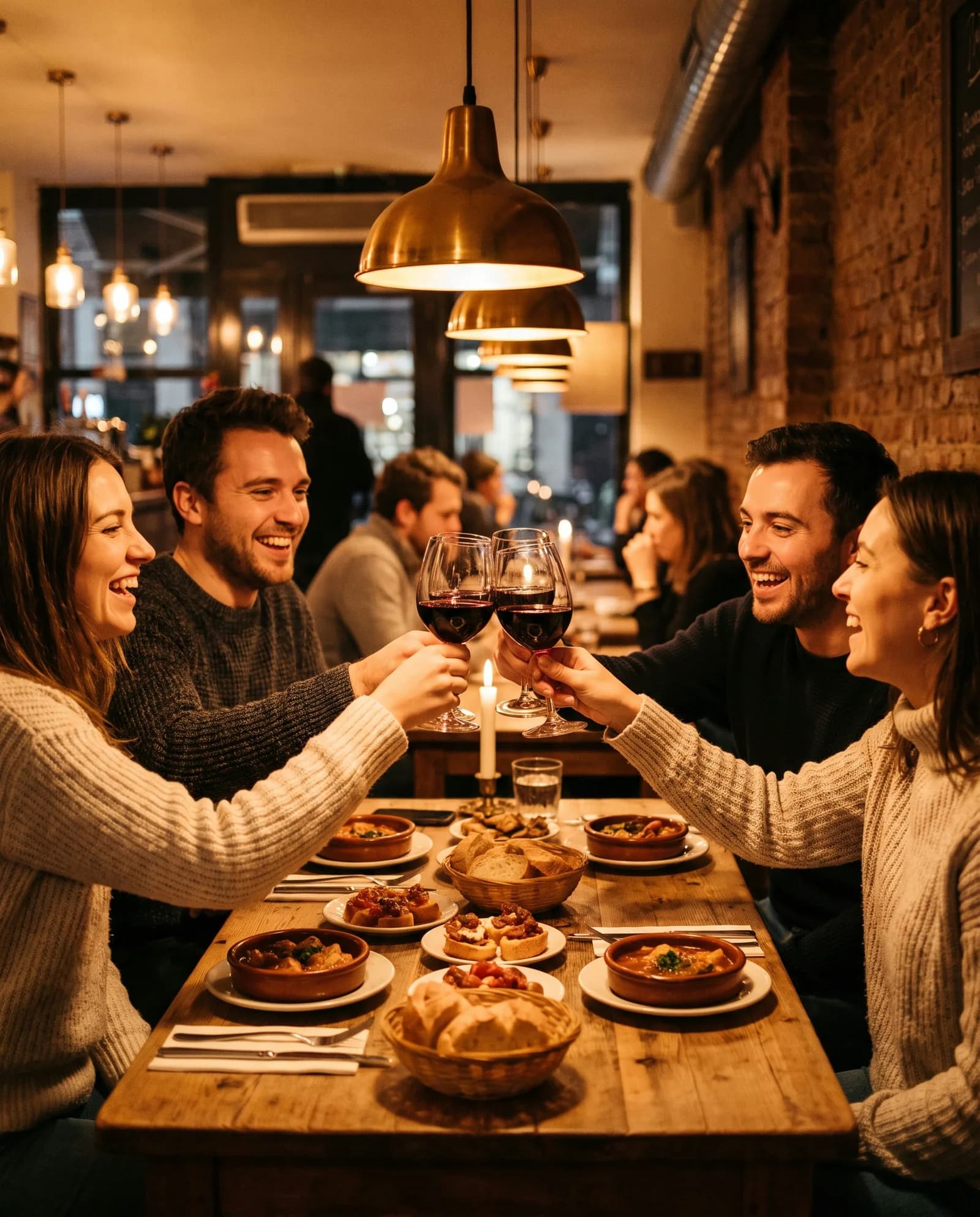 Des amis trinquent dans un bistrot animé